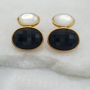 ✔️Black Gold & White Double Oval Abstract Earrings